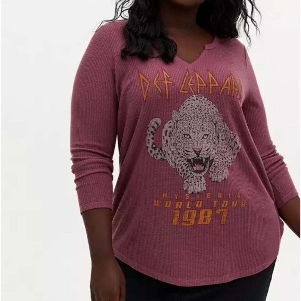 Torrid Vinyl Icons Def Leppard Burgundy Purple Waffle Knit Long Sleeve Tee
